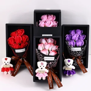 Valentine's Day Artificial Flowers 7 Rose Soap Bouquet Gift Box Teddy Bear Flower Creative Valentine's Day Gift Home Decor
