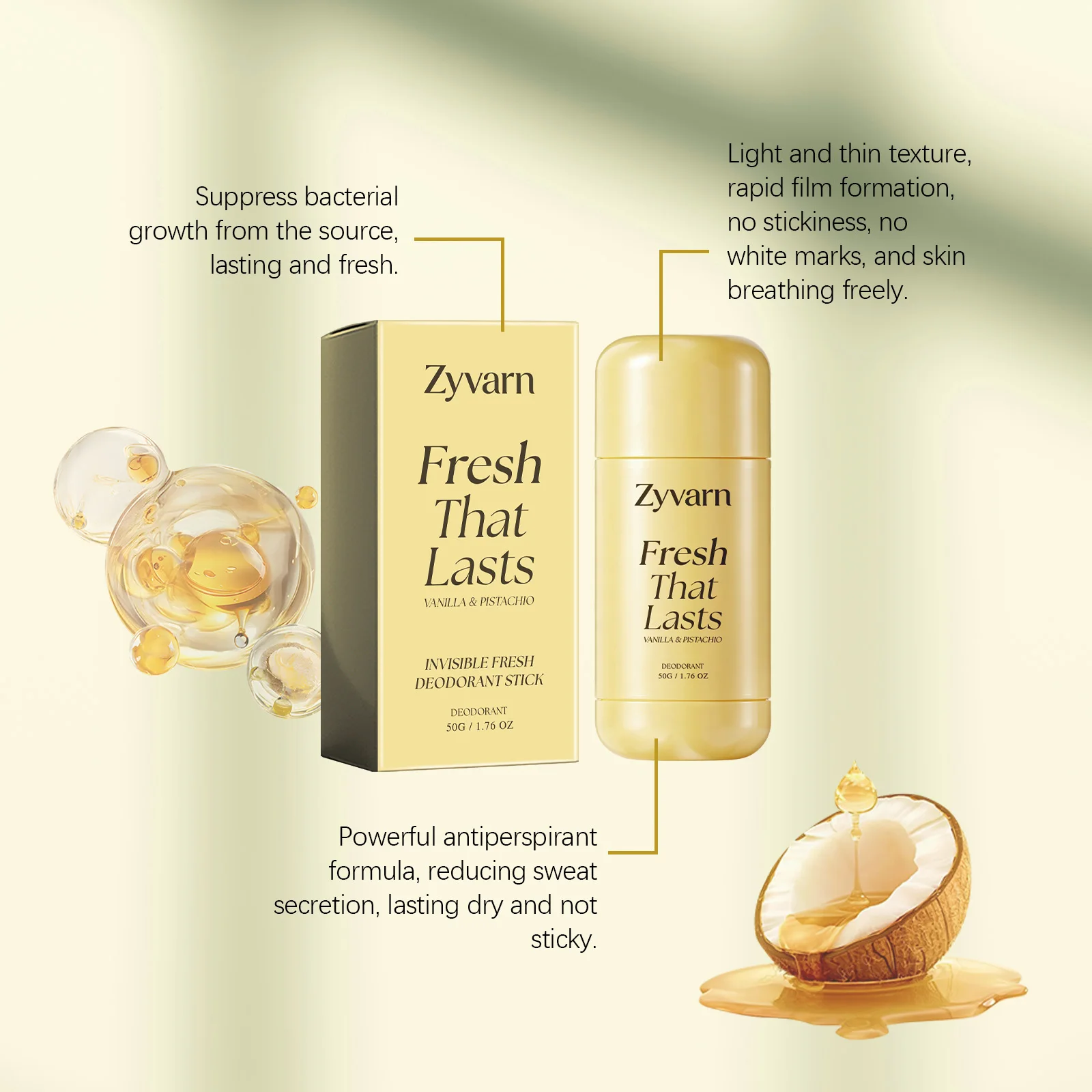 Vanilla & Pistachio Invisible Perfumed Stick, All-Day Odor Protection for Women & Men Underarm Brightening Care Korean Skincare - Image 5