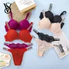 Victoria Secret Sexy Lingerie Set Very Sexy Eyelash Lace Fringe Trim Push Up Bra Shine Script Thong Panty Women