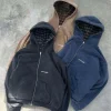 Vintage Plaid Lined Zip Up Hoodie Men Women Navy Blue Cotton Hooded Jacket Oversized Streetwear Casual Retro Outerwear