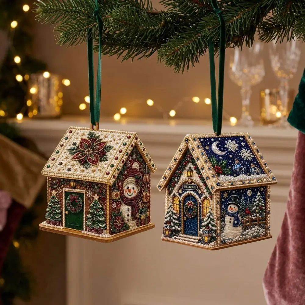 Vintage Style 3D Christmas House Diamond Art Kit Snowman Festive Pattern Christmas Pearl Art Craft Kit Handmade Self-Adhesive - Image 2