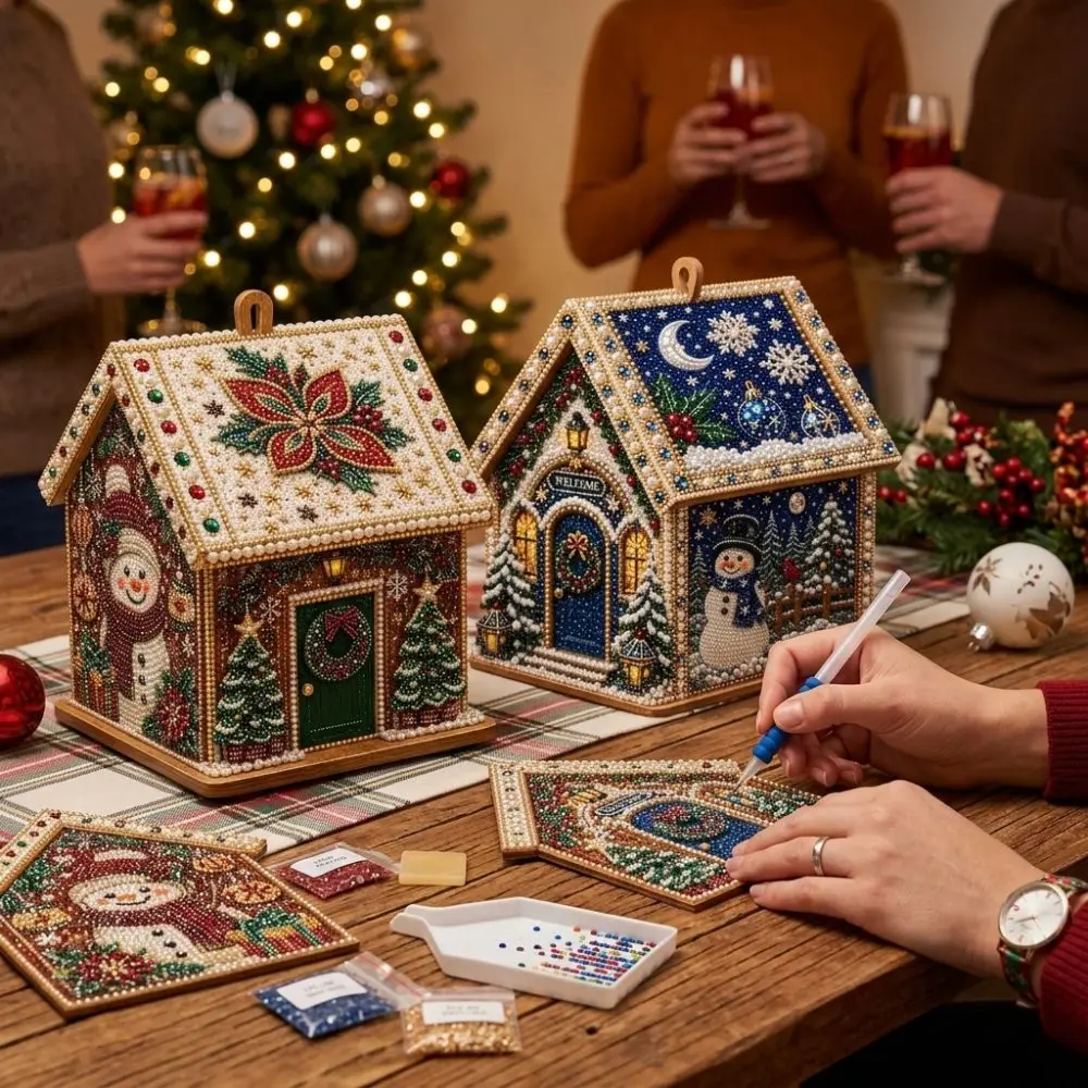 Vintage Style 3D Christmas House Diamond Art Kit Snowman Festive Pattern Christmas Pearl Art Craft Kit Handmade Self-Adhesive - Image 4