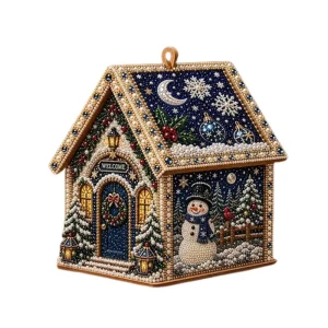 Vintage Style 3D Christmas House Diamond Art Kit Snowman Festive Pattern Christmas Pearl Art Craft Kit Handmade Self-Adhesive