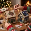 Vintage Style 3D Christmas House Diamond Art Kit Snowman Handmade Pearl Bead Wooden House Craft Festive Pattern Self-Adhesive