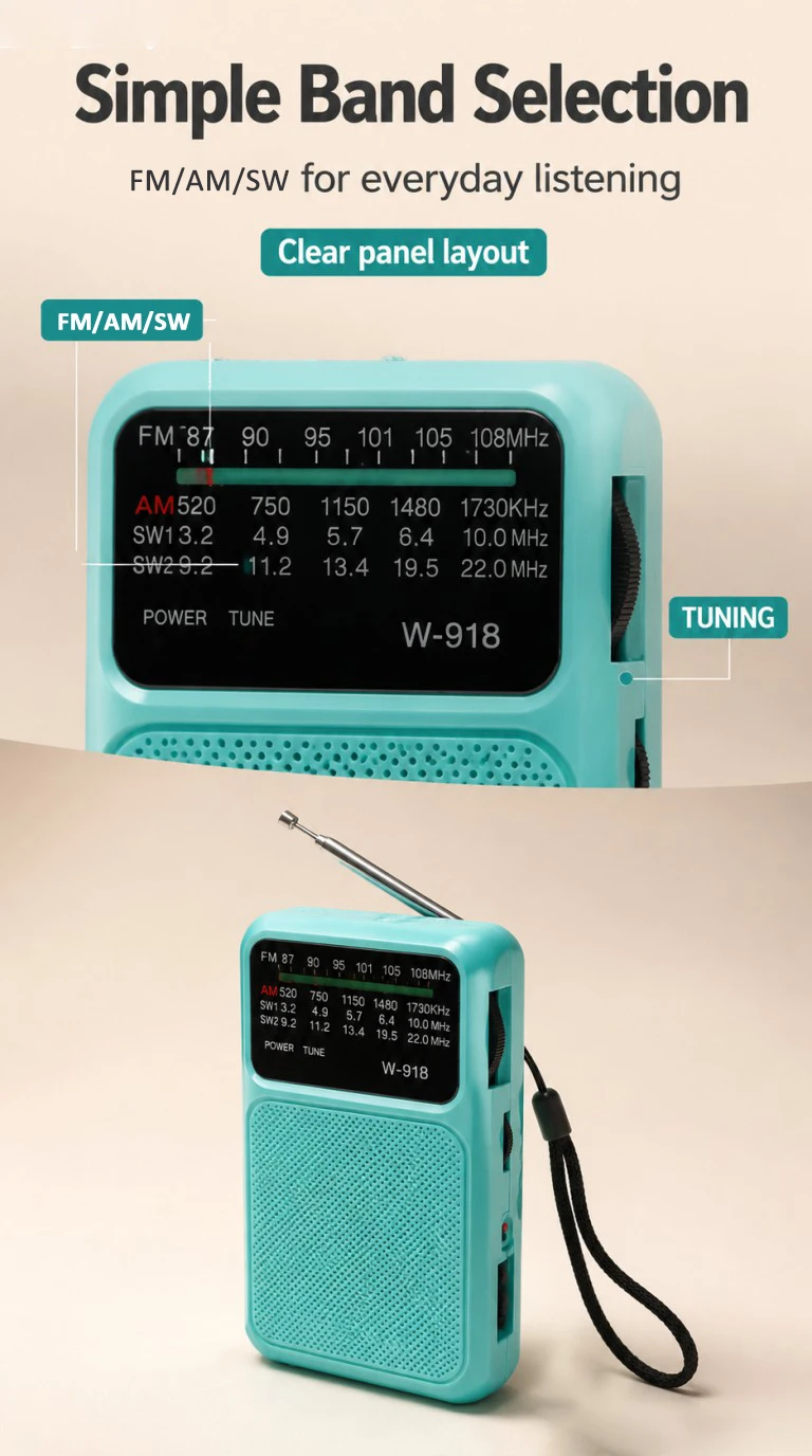 W918 Flashlight Small Full Band FM/AM/SW Emergency Survival Radio Rechargeable Portable Battery Operated Radio - Image 6