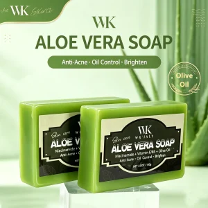 WK JALY Natural Aloe Vera Soap Bar, Clean Skin, Anti Acne, Oil Control, Brighten, With Vitamin E, Olive Oil, For Face, Body