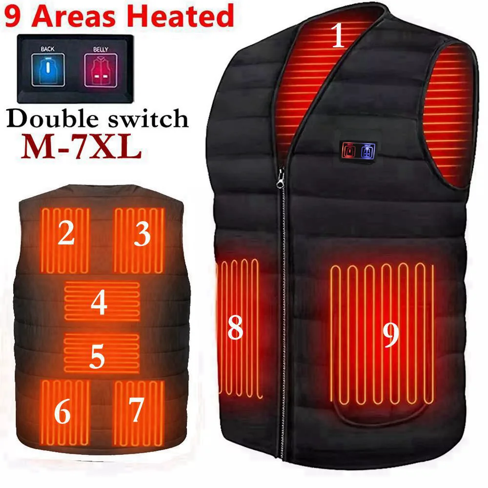 WOMEN Heated V-Neck Vest Men's Autumn Winter Smart Heating Cotton Thermal Jacket 9 Area Women's Outdoor Flexible Warm Vest