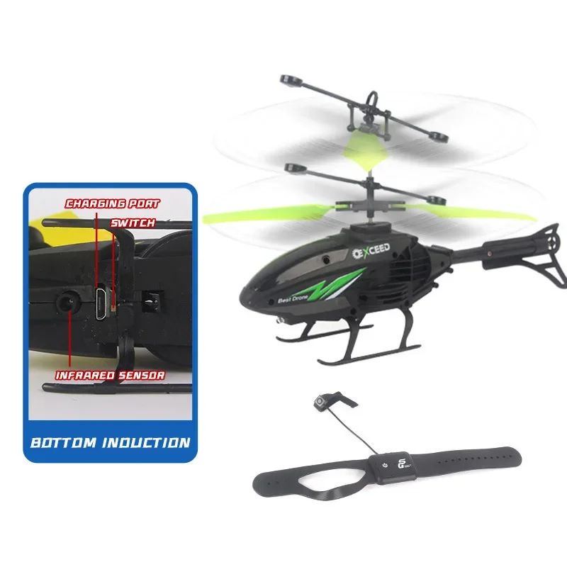 Watch Wrist Hand Controlled Induction Aircraft Impact Resistant Helicopter with Lighting Rechargeable Mini RC Drone - Image 2