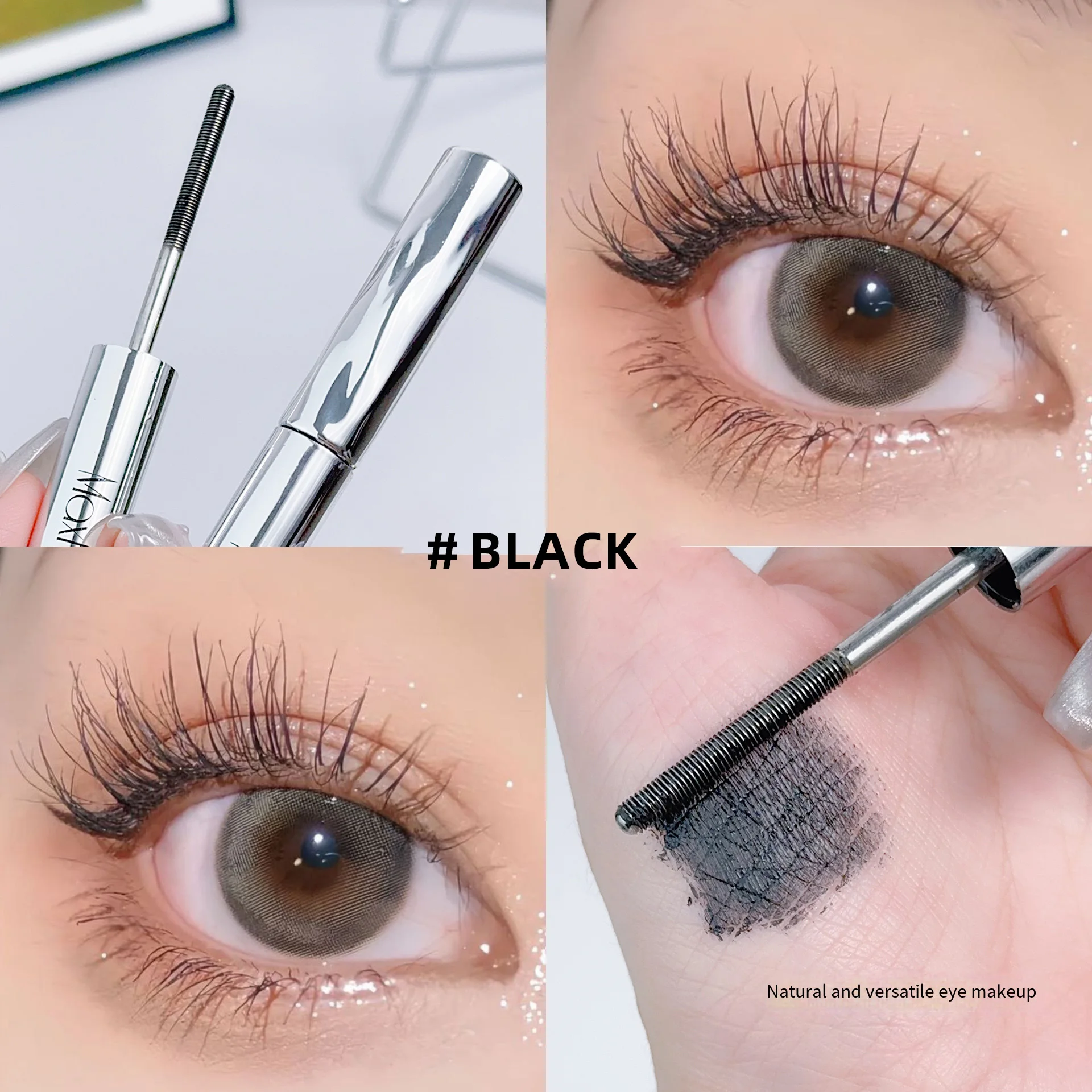 Waterproof Metallic Tube Mascara Black/Brown Silk Fiber Long Curling Non-Clumping Eyelash Extensions Spiral Makeup for Eyes - Image 3