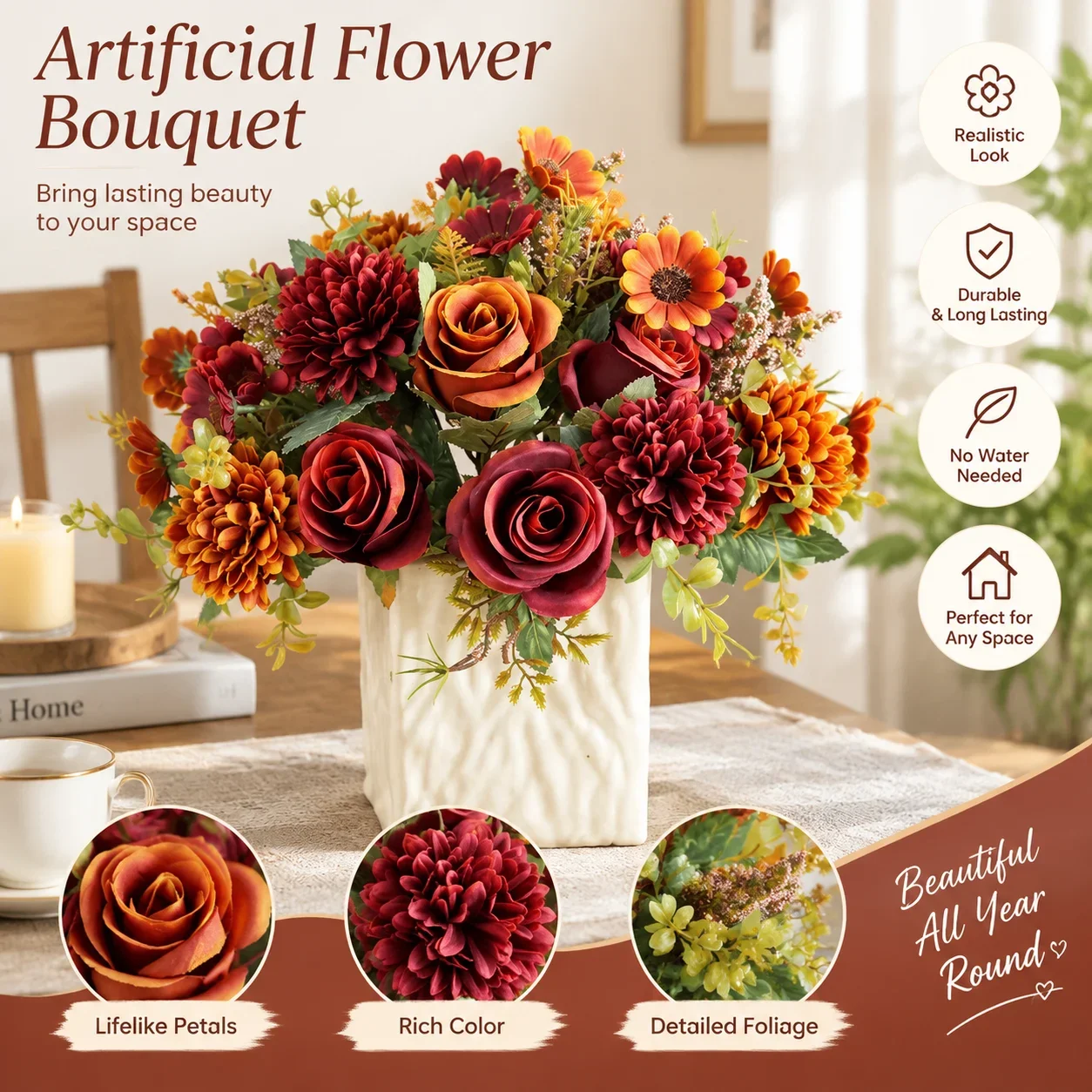 Wedding Outdoor Garden Yard Decor Artificial Flower Bride Bouquet Holding Rose Wreath Home Room Office Table DIY Gifts Accessory - Image 2
