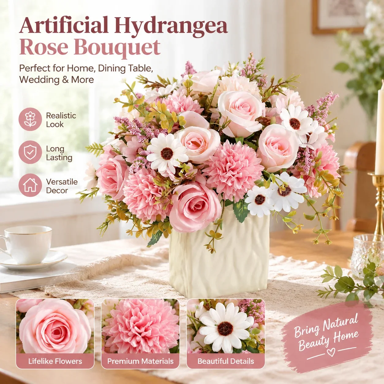 Wedding Outdoor Garden Yard Decor Artificial Flower Bride Bouquet Holding Rose Wreath Home Room Office Table DIY Gifts Accessory - Image 3