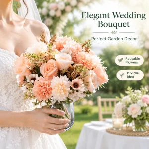 Wedding Outdoor Garden Yard Decor Artificial Flower Bride Bouquet Holding Rose Wreath Home Room Office Table DIY Gifts Accessory