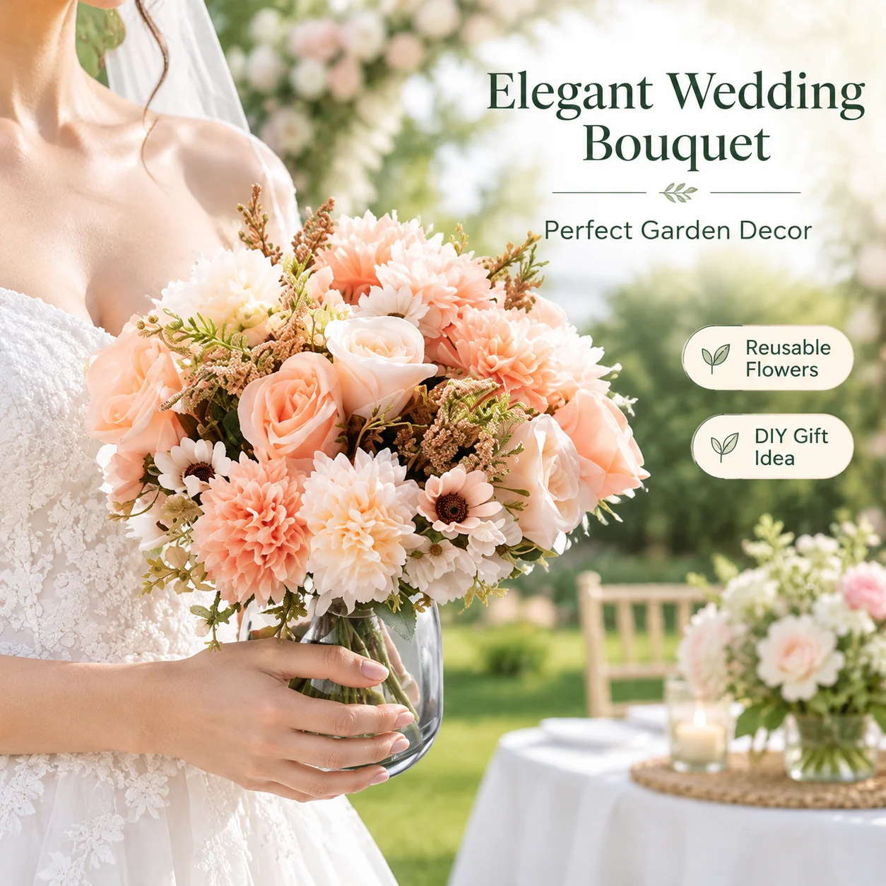 Wedding Outdoor Garden Yard Decor Artificial Flower Bride Bouquet Holding Rose Wreath Home Room Office Table DIY Gifts Accessory
