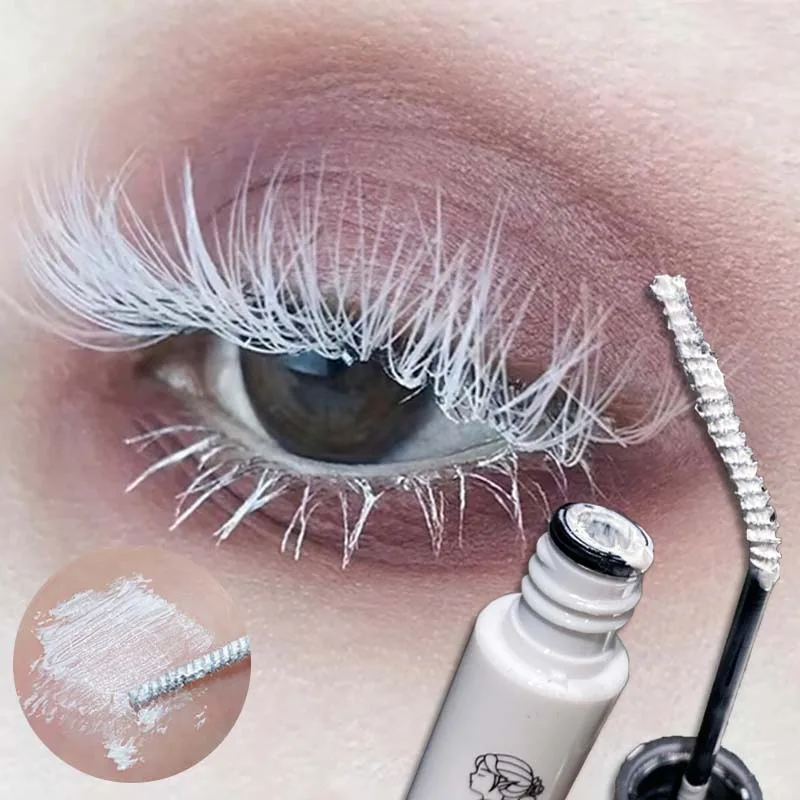 White Curling Mascara Waterproof Long-wearing Fast Drying Eyelashes Thick Extension Eyebrow Dye Tint Christmas Stage Makeup COS - Image 3