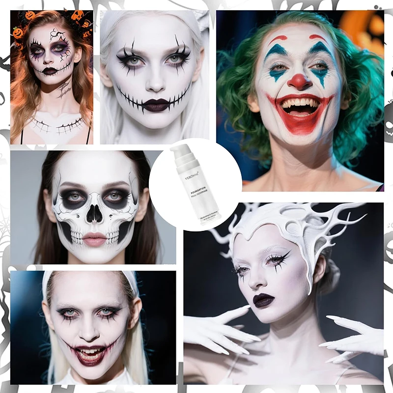 White Liquid Foundation, Full Coverage Heavy Duty Coverage, Creamy Liquid Formula for Goth Makeup, Cosplay, Long-Lasting Matte - Image 4