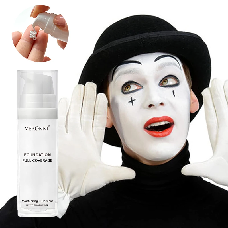 White Liquid Foundation, Full Coverage Heavy Duty Coverage, Creamy Liquid Formula for Goth Makeup, Cosplay, Long-Lasting Matte - Image 2