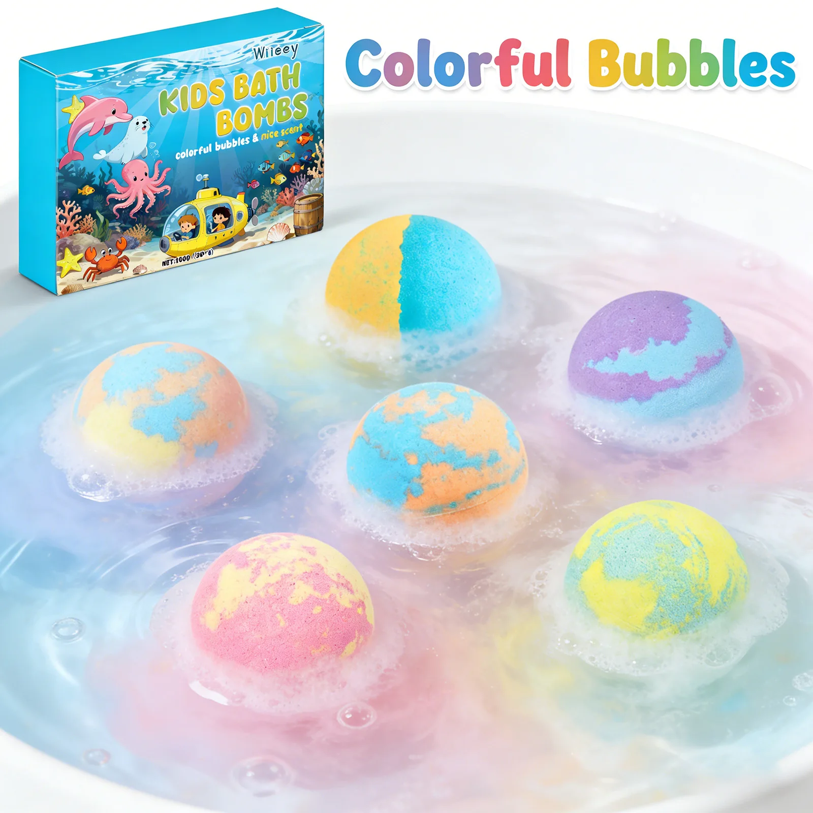 Wiieey Bath Balls for Kids Gentle Skin Cleansing Deep Hydration Calming Scent Infusion Rich Bubble Soothing Bath Bombs 180g - Image 3