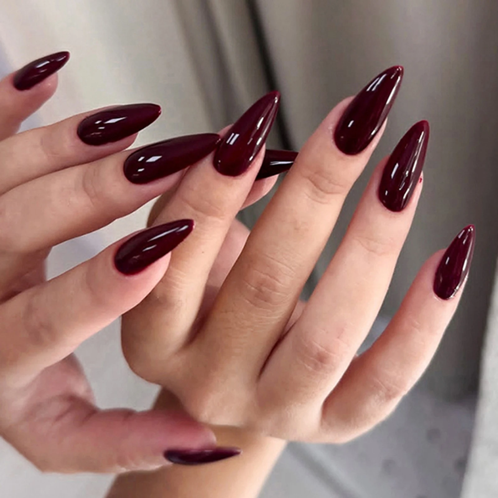 Wine Red Long Stiletto Fake Nails for Halloween Party Full Cover Press On Nail Spicy Girls Charm Manicure Daily False Nail 24Pcs - Image 2