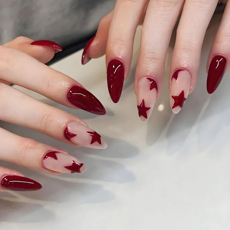 Wine Red Long Stiletto Fake Nails for Halloween Party Full Cover Press On Nail Spicy Girls Charm Manicure Daily False Nail 24Pcs - Image 5