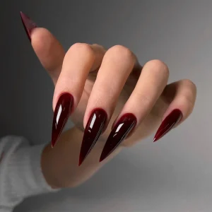 Wine Red Long Stiletto Fake Nails for Halloween Party Full Cover Press On Nail Spicy Girls Charm Manicure Daily False Nail 24Pcs