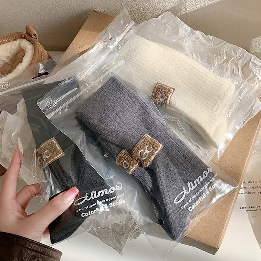 Winter Cozy Thick Pile Socks Women Mid Fashion Wool Cashmere Keep Warm Snow Boot Socks Heel Furry Label Footwear Letter Hosiery - Image 5