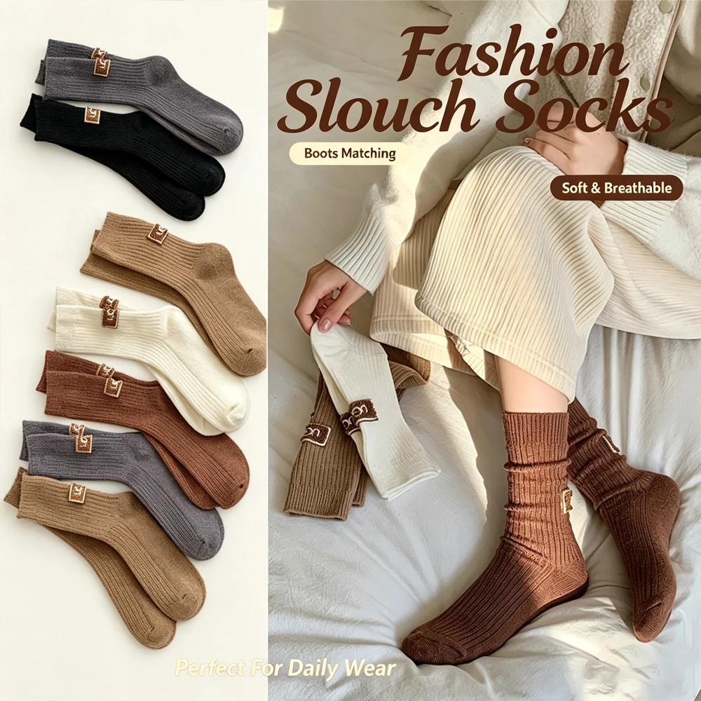 Winter Cozy Thick Pile Socks Women Mid Fashion Wool Cashmere Keep Warm Snow Boot Socks Heel Furry Label Footwear Letter Hosiery - Image 6