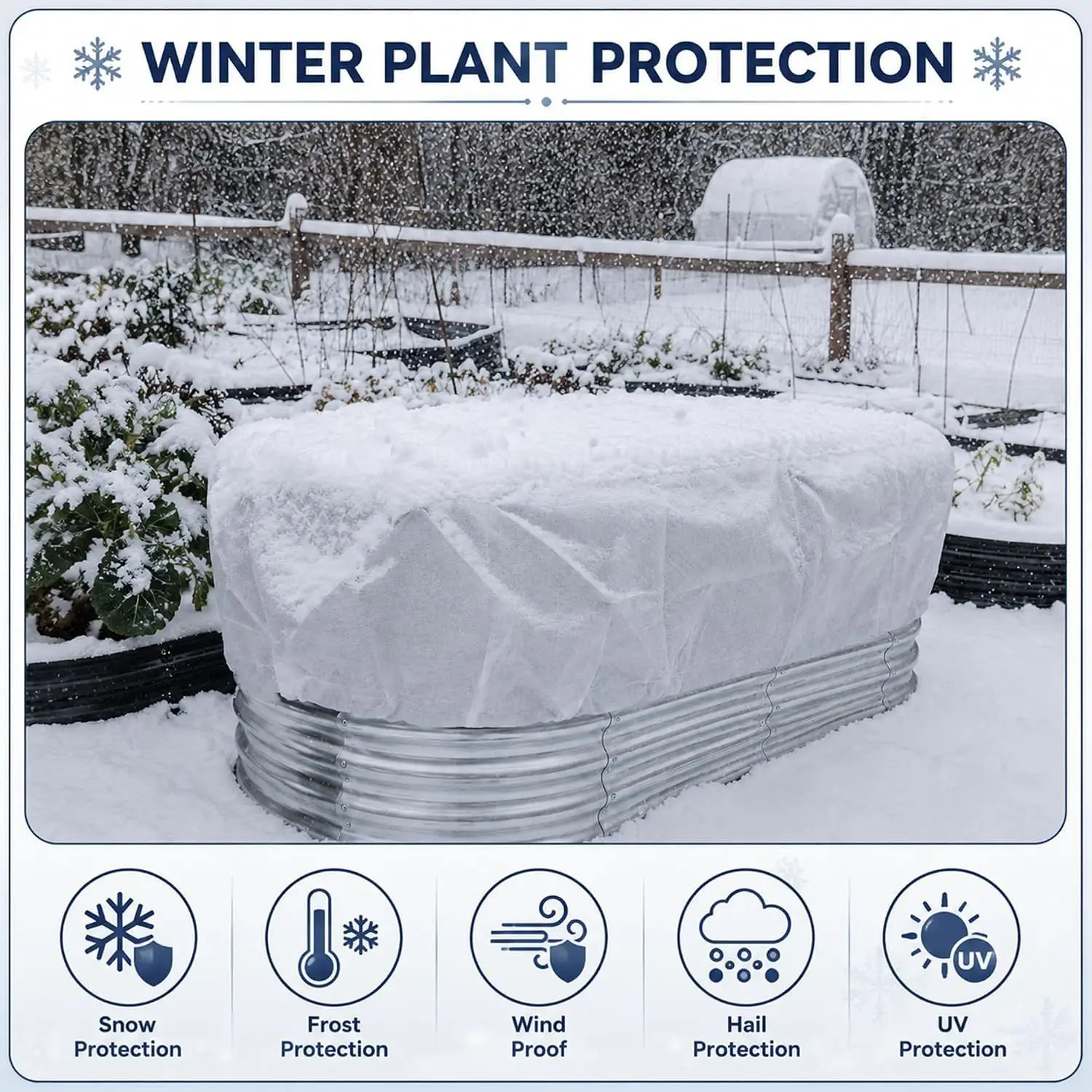 Winter Frost Protection Plant Cover Thick Thermal Blanket for 4x2ft Raised Garden Bed Cold Weather Guard Drawstring - Image 2