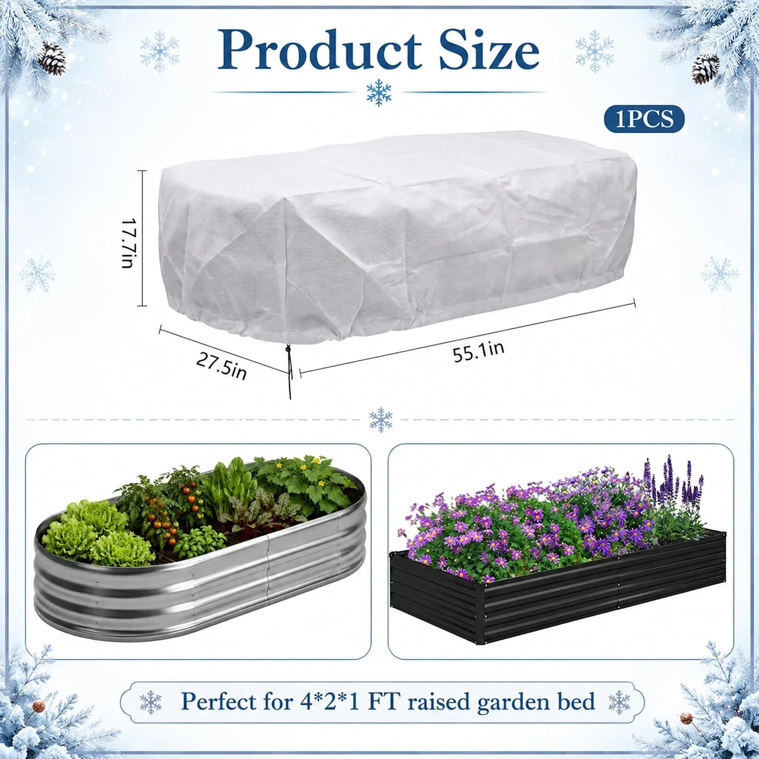 Winter Frost Protection Plant Cover Thick Thermal Blanket for 4x2ft Raised Garden Bed Cold Weather Guard Drawstring - Image 5