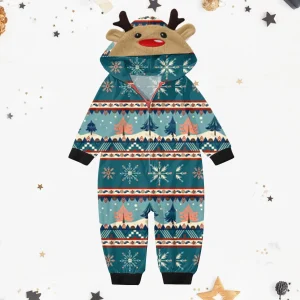 Winter Reindee Onesie Pajamas Family Matching Sets Christmas Loungewear Sleepwear Kids Adults Cozy Home Outfit Holiday Pajama T1