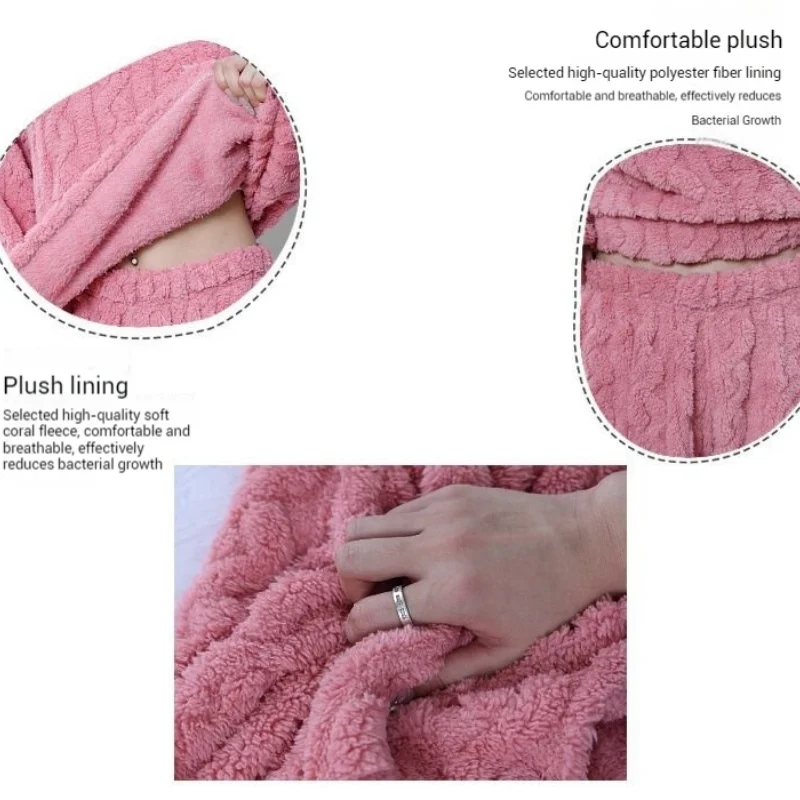 Winter Soft Coral Velvet Jacquard Warm Pajama Set for Women Solid Minimalist Striped Loungewear Female Comfortable Sleepwear New - Image 5