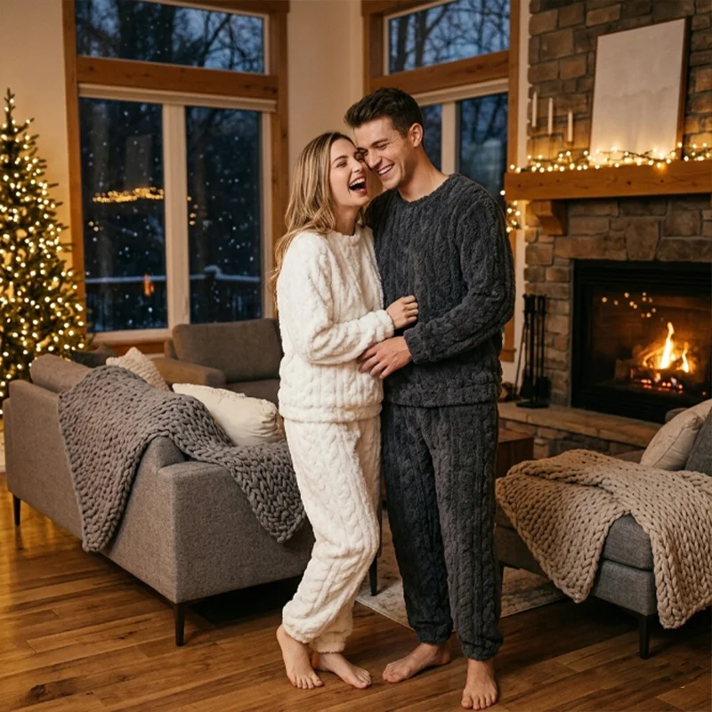 Winter Warm Coral Velvet Pajamas Set Women Thick Fluffy Sleepwear Lounge Suit Cozy Soft Homewear Outwear Cold Weather - Image 3