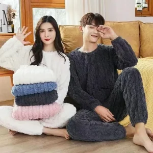 Winter Warm Coral Velvet Pajamas Set Women Thick Fluffy Sleepwear Lounge Suit Cozy Soft Homewear Outwear Cold Weather