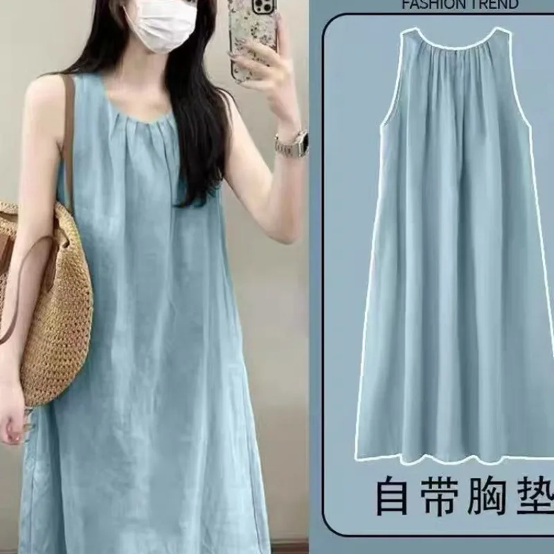 Woman Summer Camisole Nightgown Chest Pad Loose-fitting Tank Ladies Loungewear Girl Student Dress Worn Outside Women Home Dress - Image 3