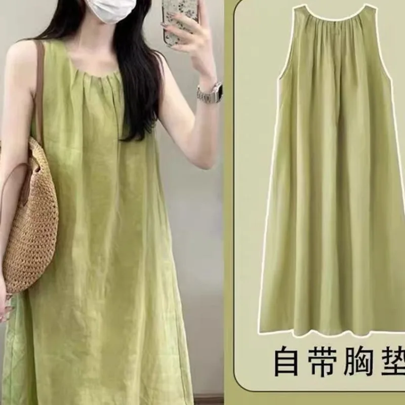 Woman Summer Camisole Nightgown Chest Pad Loose-fitting Tank Ladies Loungewear Girl Student Dress Worn Outside Women Home Dress - Image 4