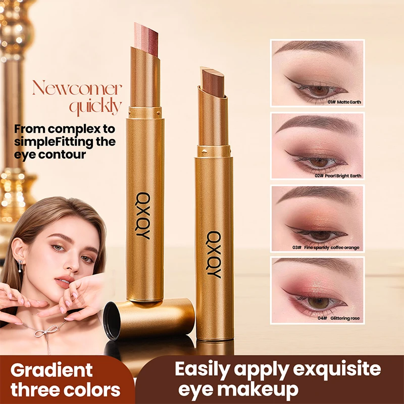 Woman makeup Three color eyeshadow stick,black girl make up,Pearlescent fine flash matte color display,A touch of makeup - Image 2