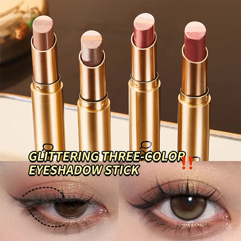 Woman makeup Three color eyeshadow stick,black girl make up,Pearlescent fine flash matte color display,A touch of makeup - Image 3