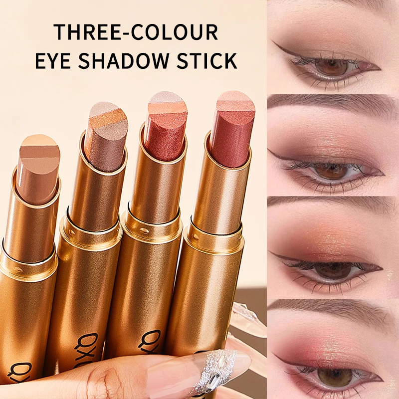 Woman makeup Three color eyeshadow stick,black girl make up,Pearlescent fine flash matte color display,A touch of makeup