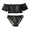 Women 2-Piece Lingerie Dot Embroidery Mesh Fancy Outfit Romantic Underwear Set Bra And Panty Sets
