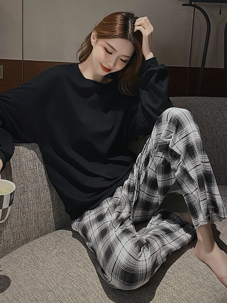Women Big Size With Chest Pads Pajamas Long-Sleeved Home Wear Can Be Worn Outside Nursing Pregnant Clothing Set Large - Image 4