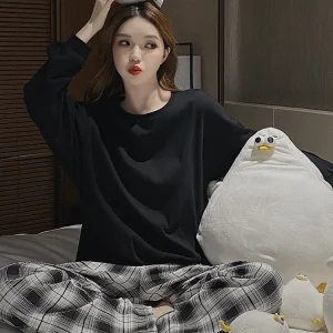 Women Big Size With Chest Pads Pajamas Long-Sleeved Home Wear Can Be Worn Outside Nursing Pregnant Clothing Set Large