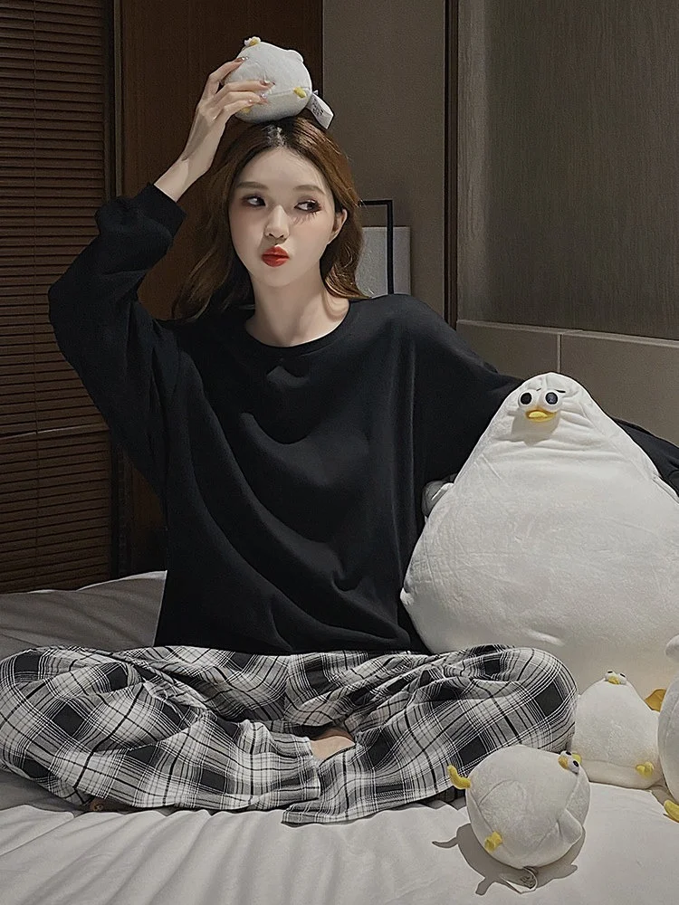 Women Big Size With Chest Pads Pajamas Long-Sleeved Home Wear Can Be Worn Outside Nursing Pregnant Clothing Set Large