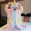 Women Cartoon Mouse Hooded Plush Robe Winter Thick Coral Fleece Loungewear Cute Star Pocket Long Bathrobe Home Sleepwear