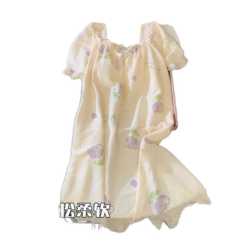Women Nightdress Chest Pads Long-sleeve Loose-fit Sweet Sleepwear Spring Autumn Girl Student Plus Size Mid-length Home Dress - Image 5