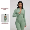 Women One Piece Yoga Jumpsuit Long Sleeve Zipper Front Fitness Bodysuit Contour Seam High Elastic Fashion Workout Activewear