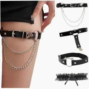 Women Punk Leather Thigh Strap Sexy Elastic Gothic Leg Garter Belt Harajuku Hip-hop Leg Loop Ring Decoration