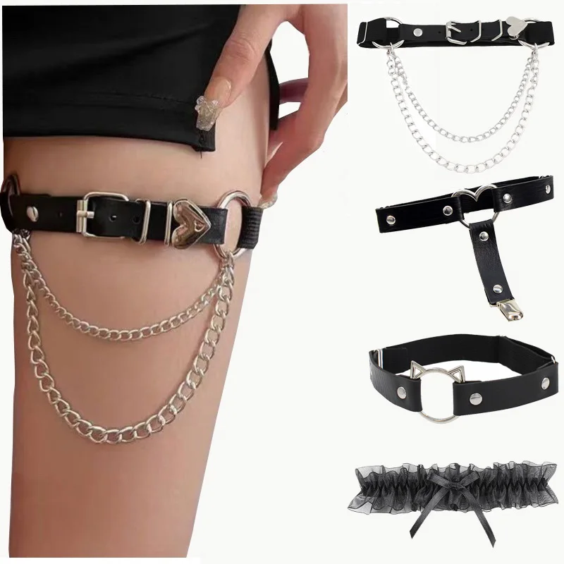 Women Punk Leather Thigh Strap Sexy Elastic Gothic Leg Garter Belt Harajuku Hip-hop Leg Loop Ring Decoration