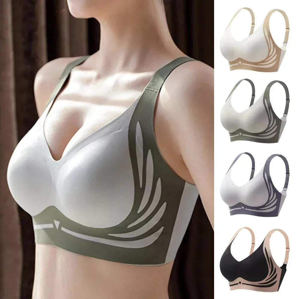 Women Seamless Wireless V Neck Bra No Steel Ring Breathable Thin Adjustable Small Chest Gathering Comfort Underwear - Image 4
