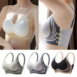 Women Seamless Wireless V Neck Bra No Steel Ring Breathable Thin Adjustable Small Chest Gathering Comfort Underwear