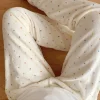 Women Sleep Pants Colorful Dot Print Elastic Drawstring Waist Long Casual Lounge Bottoms Plush Warm Autumn Winter Woman Trousers