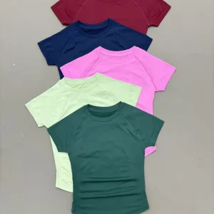Women Sports T-Shirt Round Neck Short Sleeve Breathable Stretchy Tops Gym Fitness Yoga Running Workout Casual Athletic Shirts